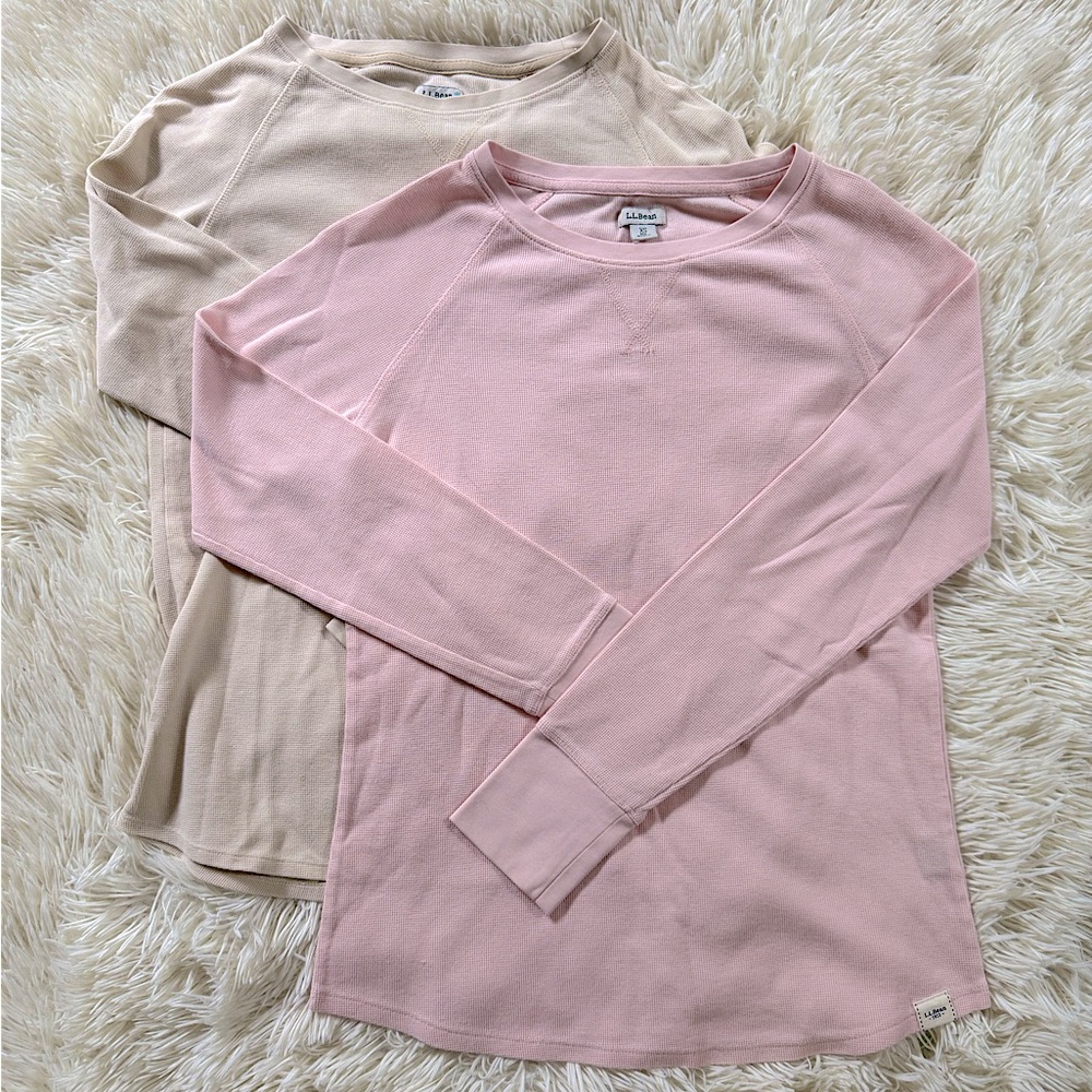 L.L. Bean Women's Long Sleeve Tops in Pink and Beige